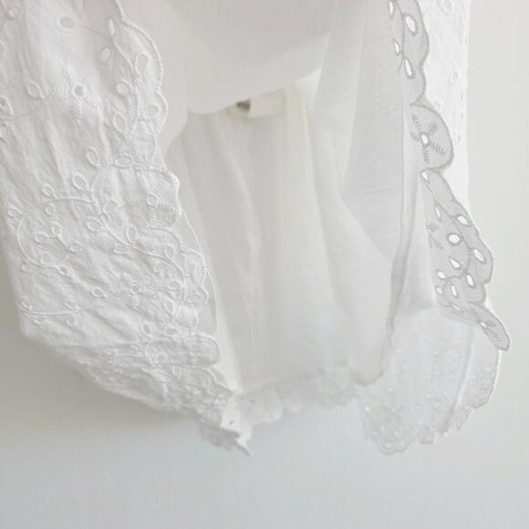 Zara White Cotton Eyelet Embroidered V-Neck Mini Spaghetti Strap Dress Sz Medium - Picture 8 of 11
